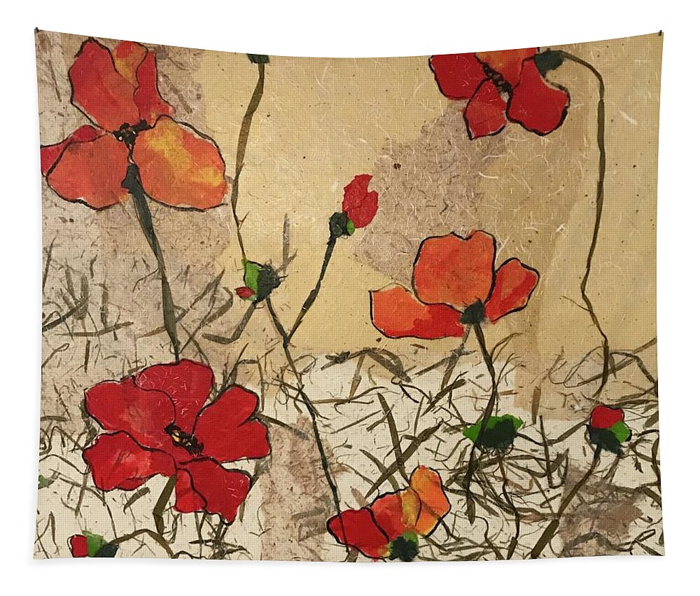 Poppies Tapestry featuring the painting Poppies by the Sea by Elaine Elliott