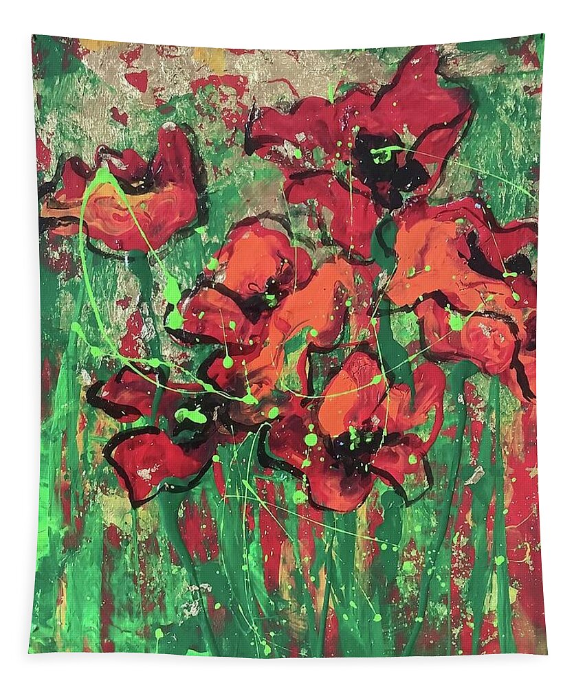Poppies Tapestry featuring the painting Poppies in the Sun by Elaine Elliott