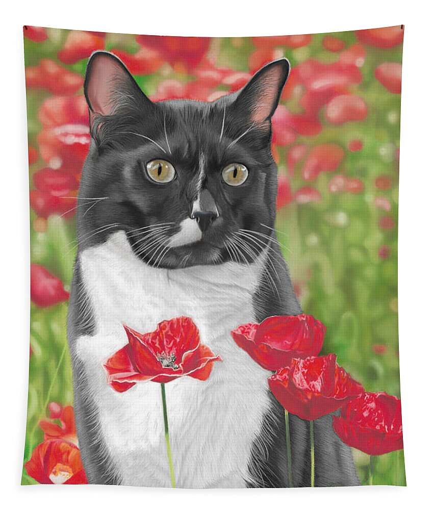 Cat Tapestry featuring the painting Poppy by Karie-ann Cooper
