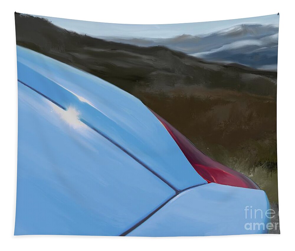 Hand Drawn Tapestry featuring the digital art Porsche Boxster 981 Curves Digital Oil Painting - French Blue by Moospeed Art