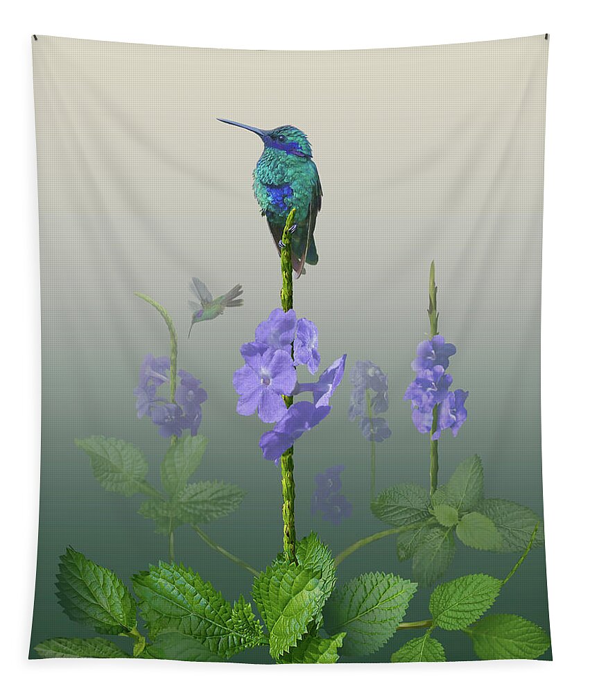 Porterweed Tapestry featuring the digital art Porterweed and Hummingbirds by M Spadecaller