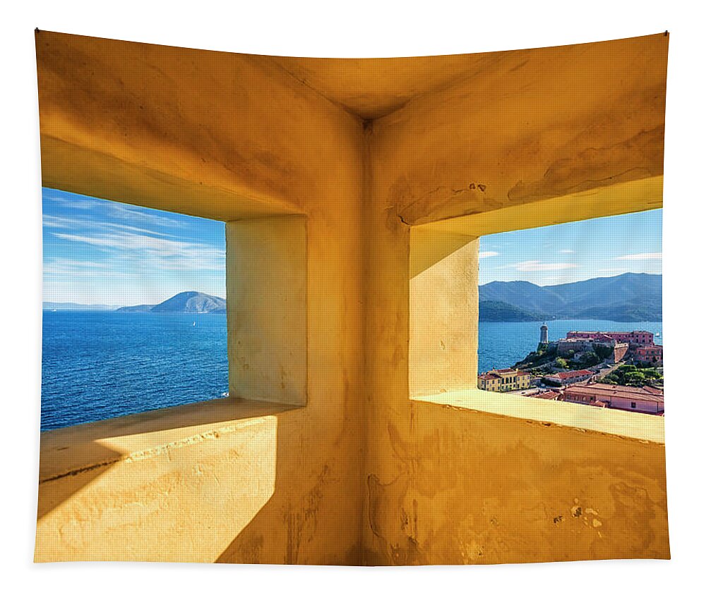Elba Tapestry featuring the photograph Portoferraio from old windows. Elba island by Stefano Orazzini