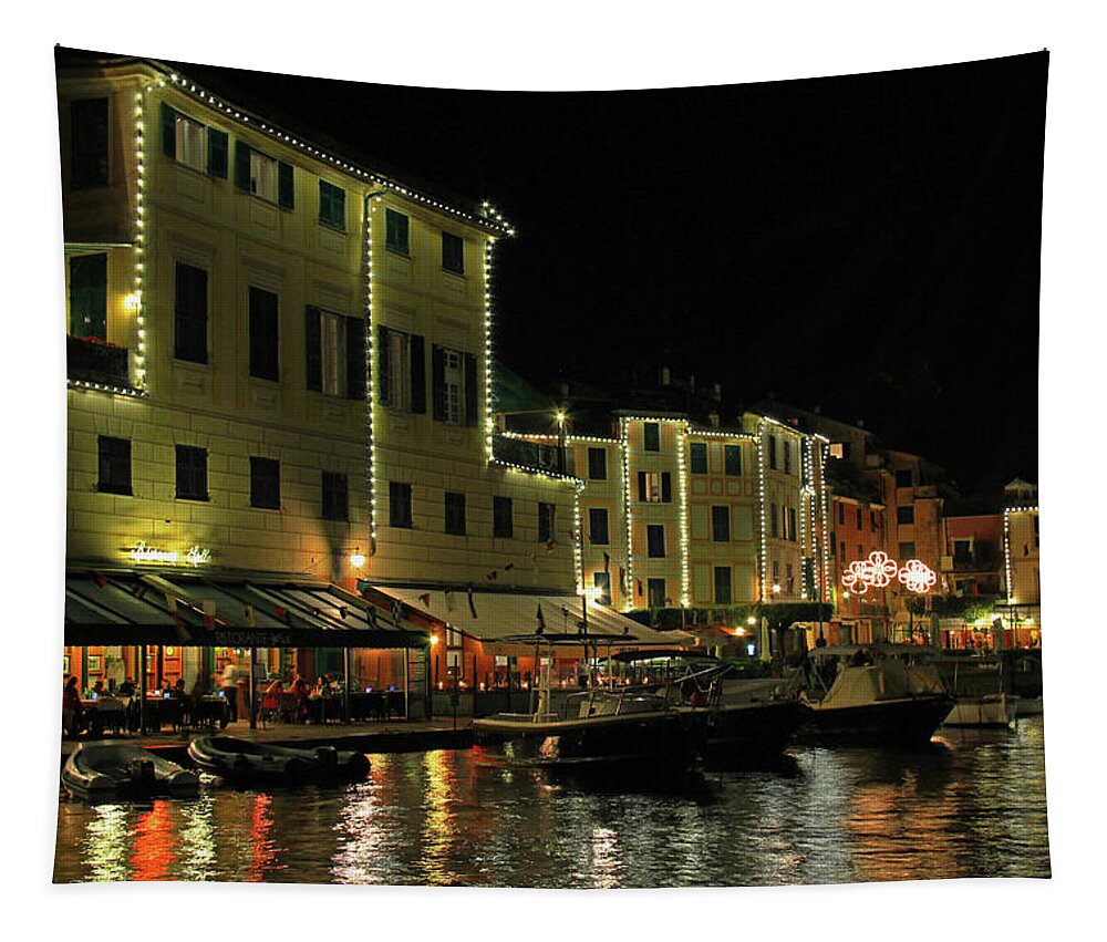 Portofino Tapestry featuring the photograph Portofino, Italy - Night Shot 2 by Richard Krebs