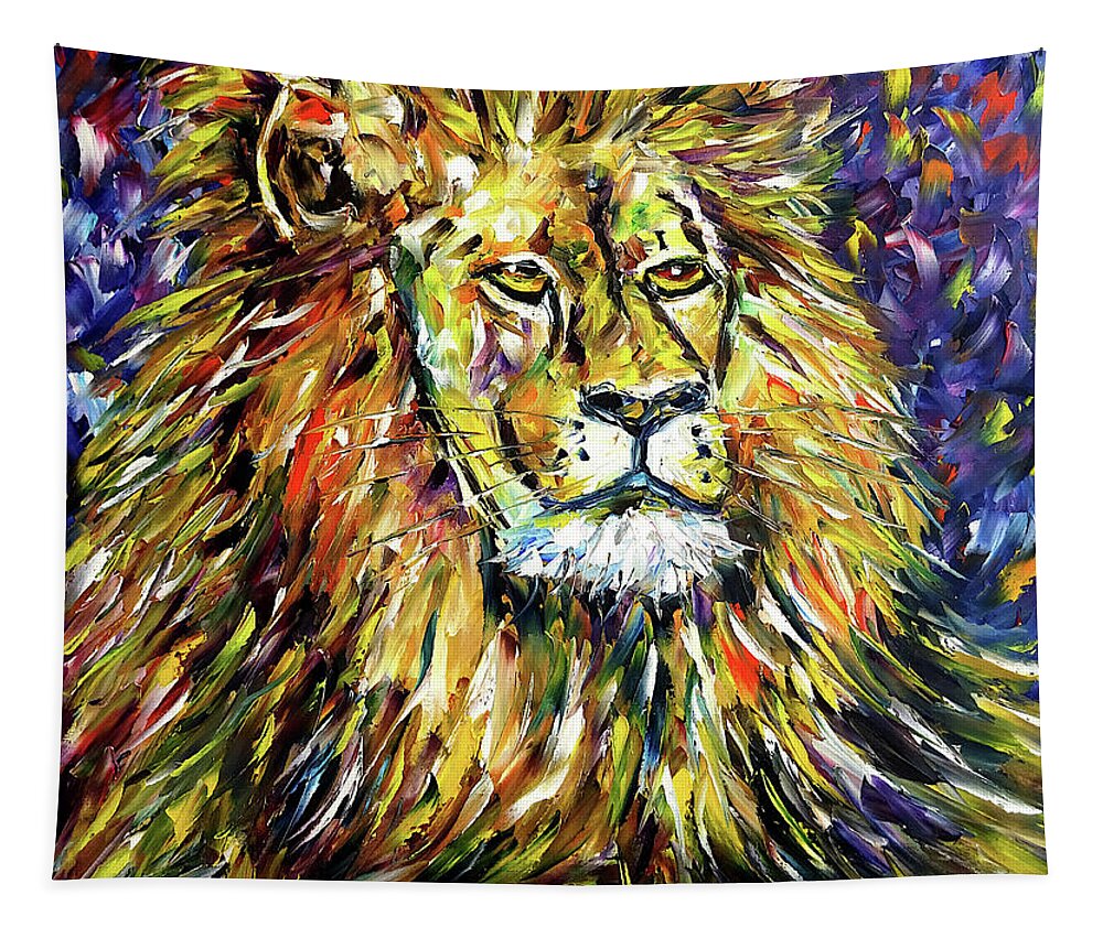 King Lion Painting Tapestry featuring the painting Portrait Of A Lion by Mirek Kuzniar