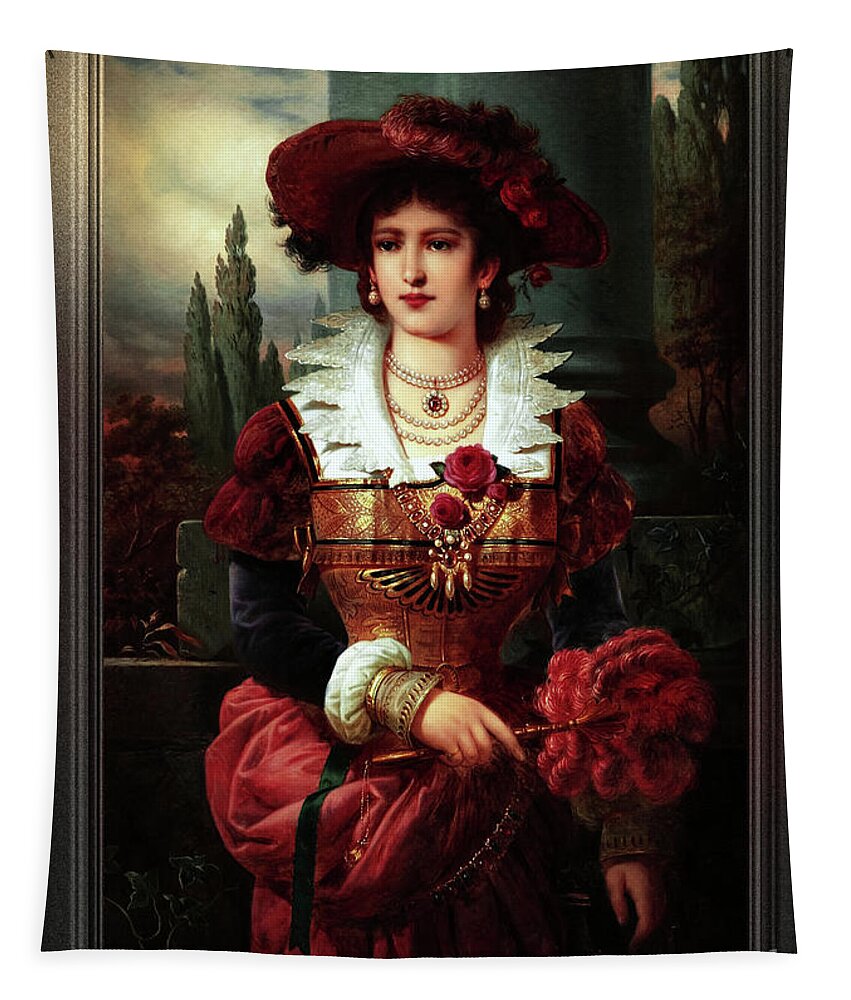 Portrait Of A Noble Lady Tapestry featuring the painting Portrait Of A Noble Lady by Franz Seraph Russ Old Masters Classical Art Reproduction by Rolando Burbon