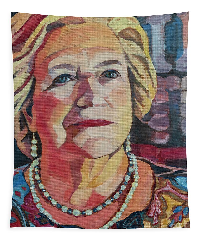 Portrait Of My Mother On Her 50th Wedding Aniversary Tapestry featuring the painting Portrait of my Mother by Pablo Avanzini