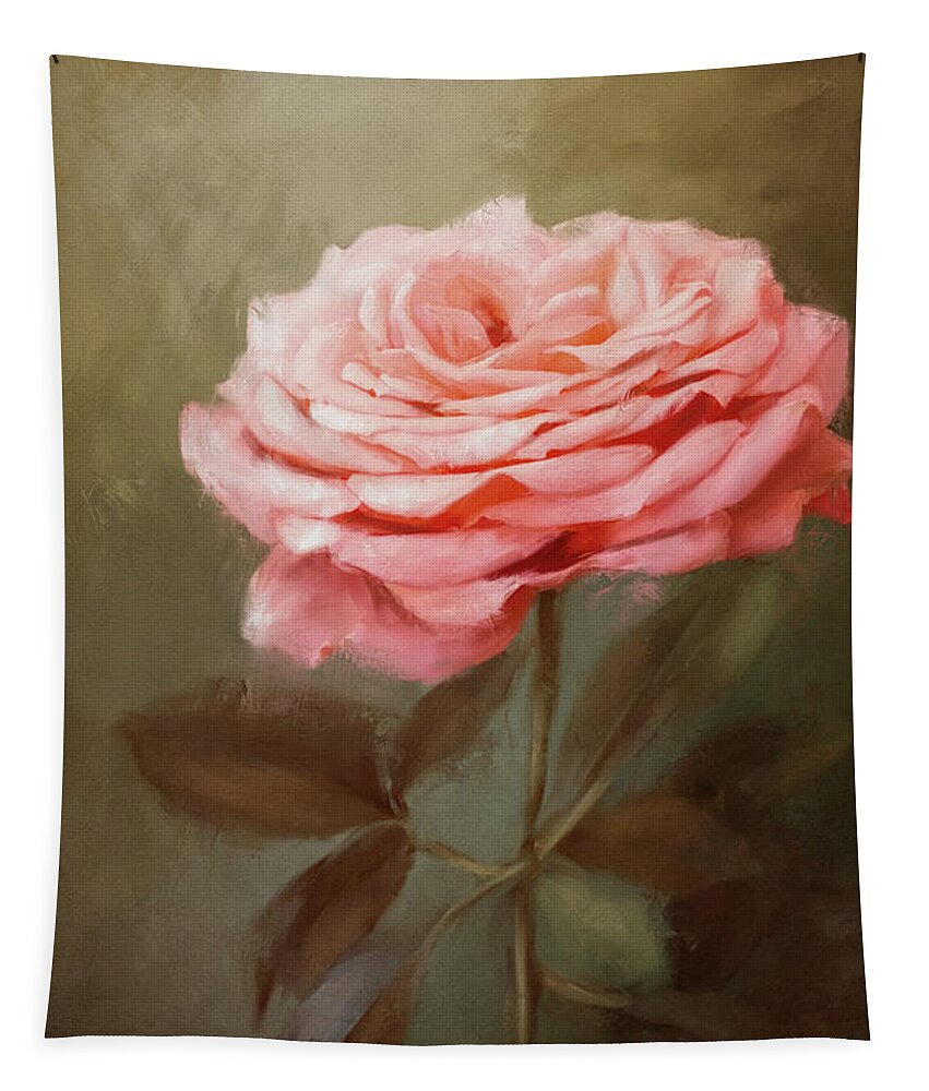 Flower Tapestry featuring the painting Portrait Of The Salmon Rose by Jai Johnson