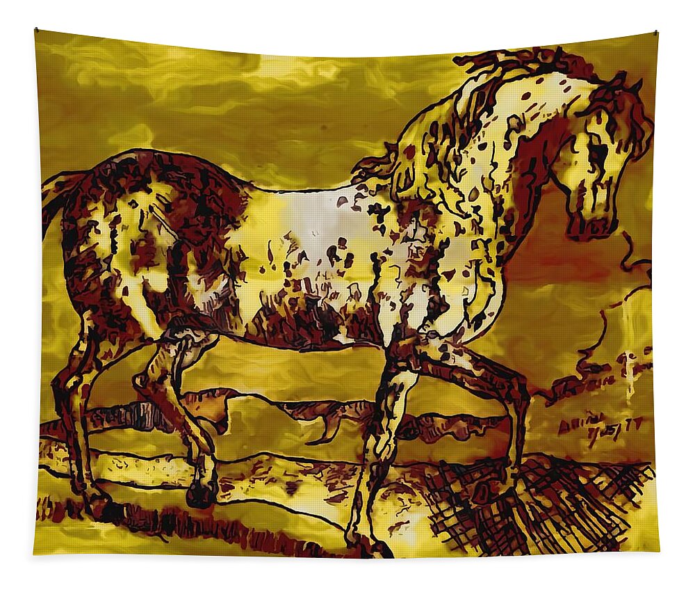 Paintings Of Horses Tapestry featuring the mixed media Portreture Horsereture by Bencasso Barnesquiat