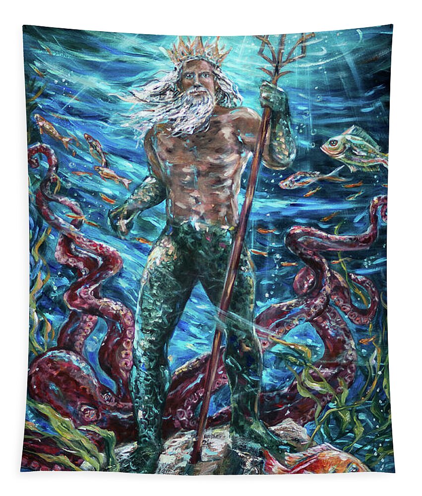 Ocean Tapestry featuring the painting Poseidon by Linda Olsen