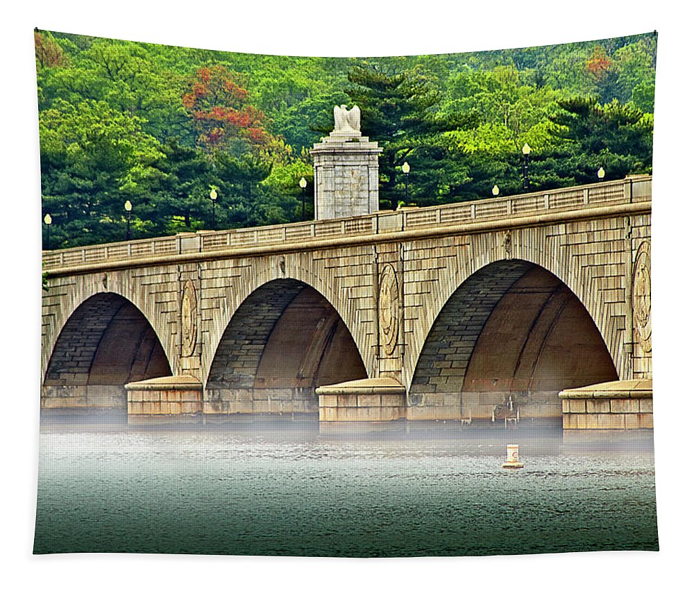 Potomac River Tapestry featuring the photograph Potomac Bridge Mist by Anthony M Davis