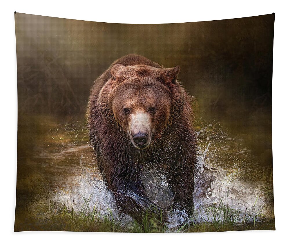 Grizzly Tapestry featuring the digital art Power of the Grizzly by Nicole Wilde