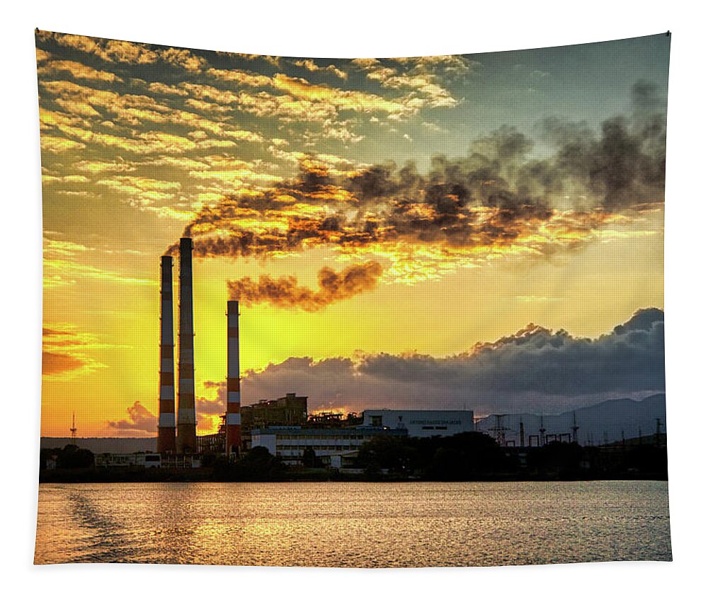 Clouds Tapestry featuring the photograph Power plant pollution by Micah Offman