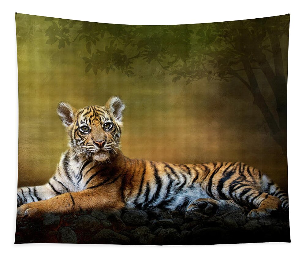 Tiger Tapestry featuring the digital art Practicing My Big Kitty Stare by Nicole Wilde