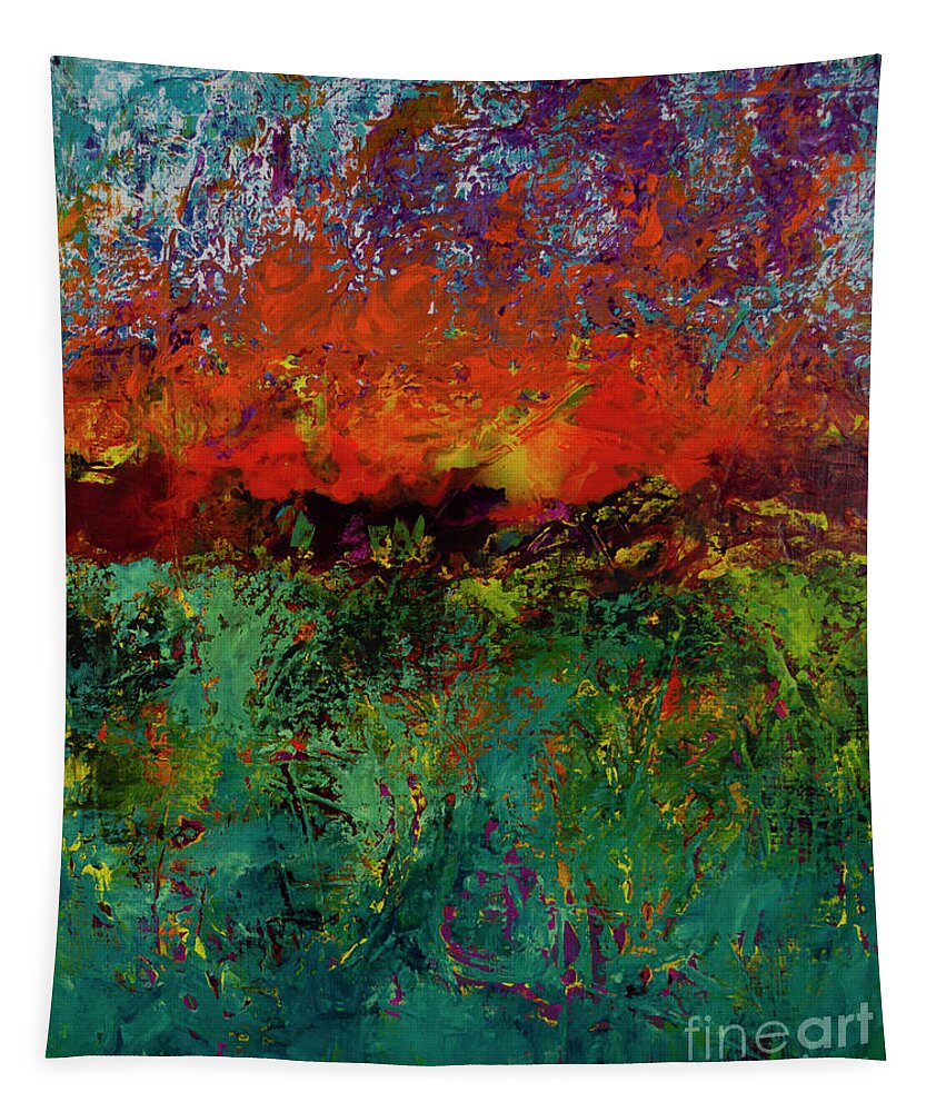 Fire Tapestry featuring the painting Prairie Fire by Robin Valenzuela