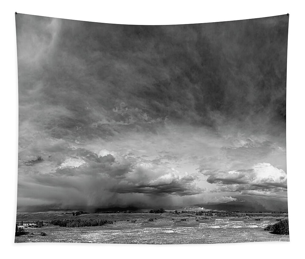 2020-06-08. Walk Tapestry featuring the photograph Prairie Storm in Black and White by Phil And Karen Rispin