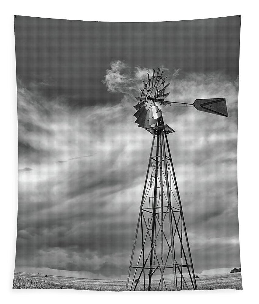 Prairie Tapestry featuring the photograph Prairie Windmill by Bob Falcone