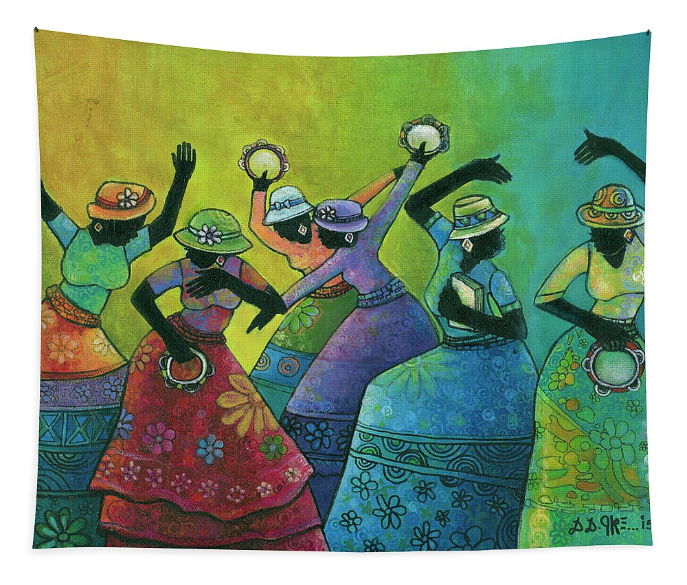 Praise Dance Tapestry featuring the painting Praise Him by Darlington Ike