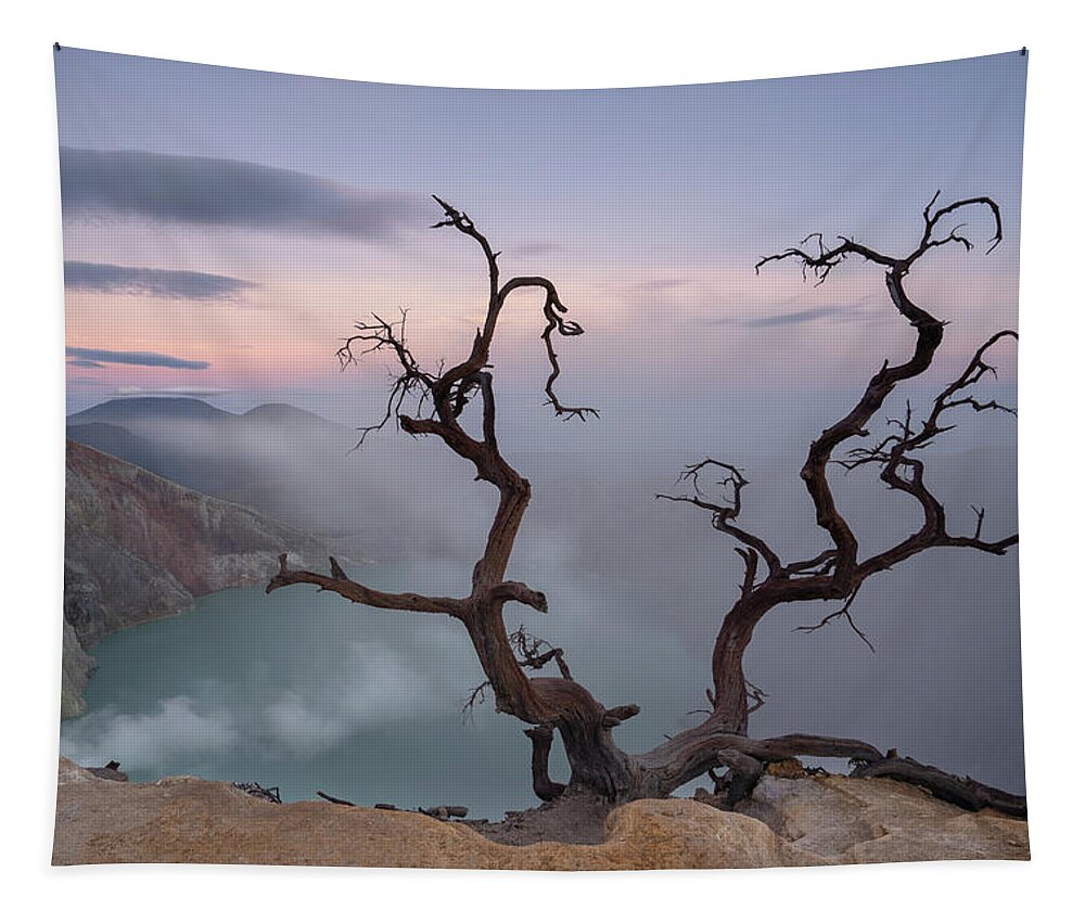 Ijen Tapestry featuring the photograph Pre sunrise at Mount Ijen by Anges Van der Logt
