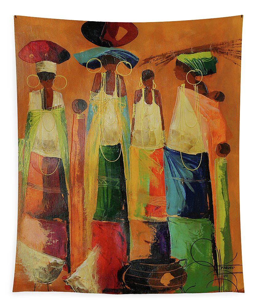 Moa Tapestry featuring the painting Preparing For Nightfall by Ndabuko Ntuli