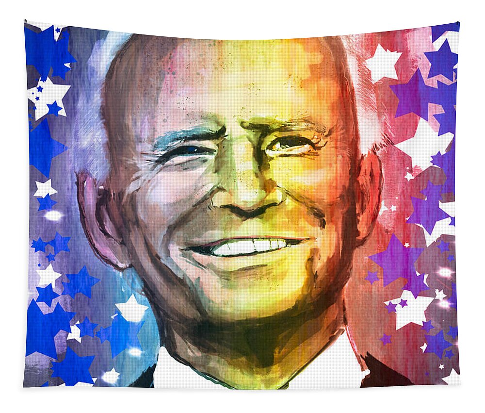 Biden Tapestry featuring the mixed media President Biden - Rainbow by Eileen Backman