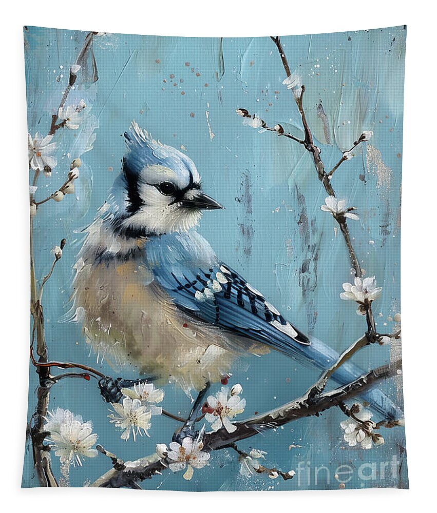 Blue Jay Tapestry featuring the painting Pretty Blue Jay by Tina LeCour