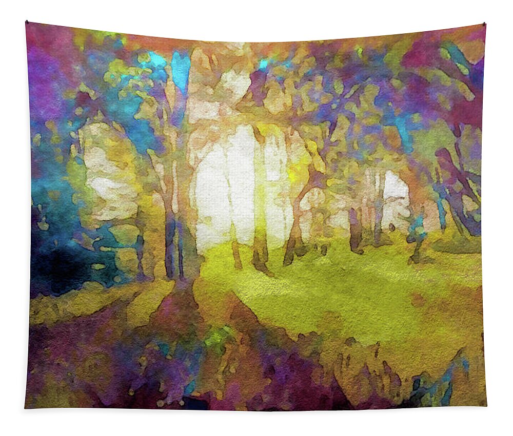 Prismatic Forest Tapestry featuring the painting Prismatic Forest by Susan Maxwell Schmidt