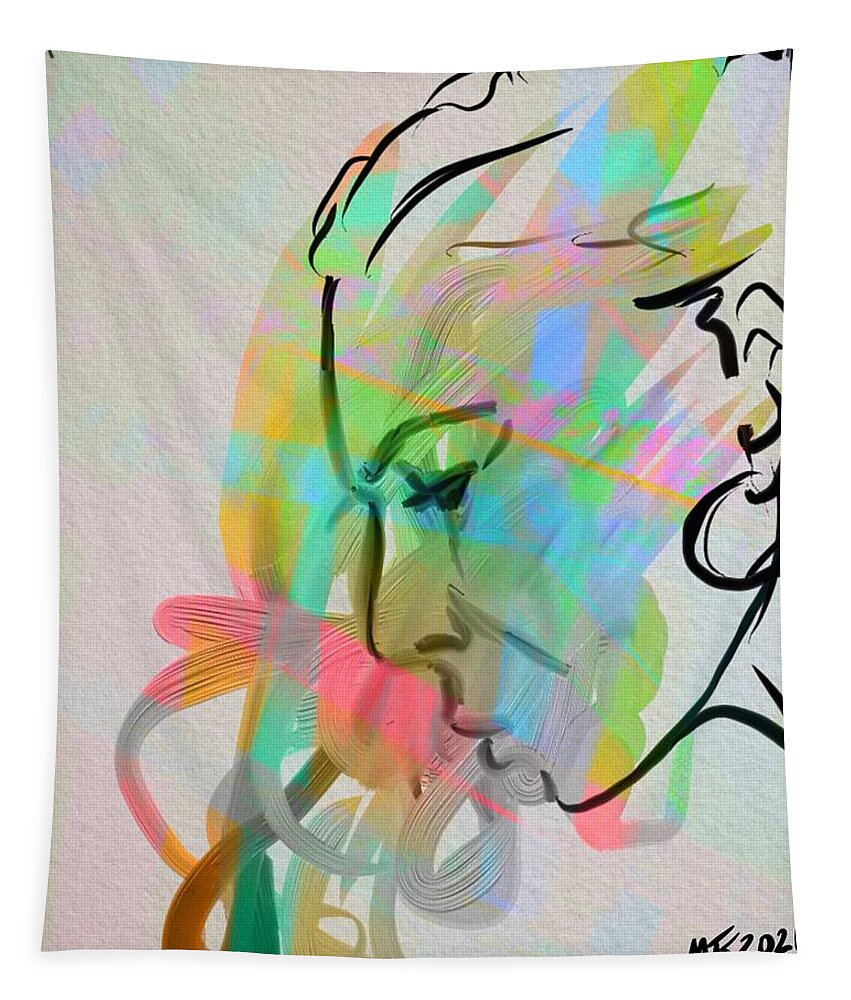 Portrait Tapestry featuring the digital art Profile And Paint by Michael Kallstrom