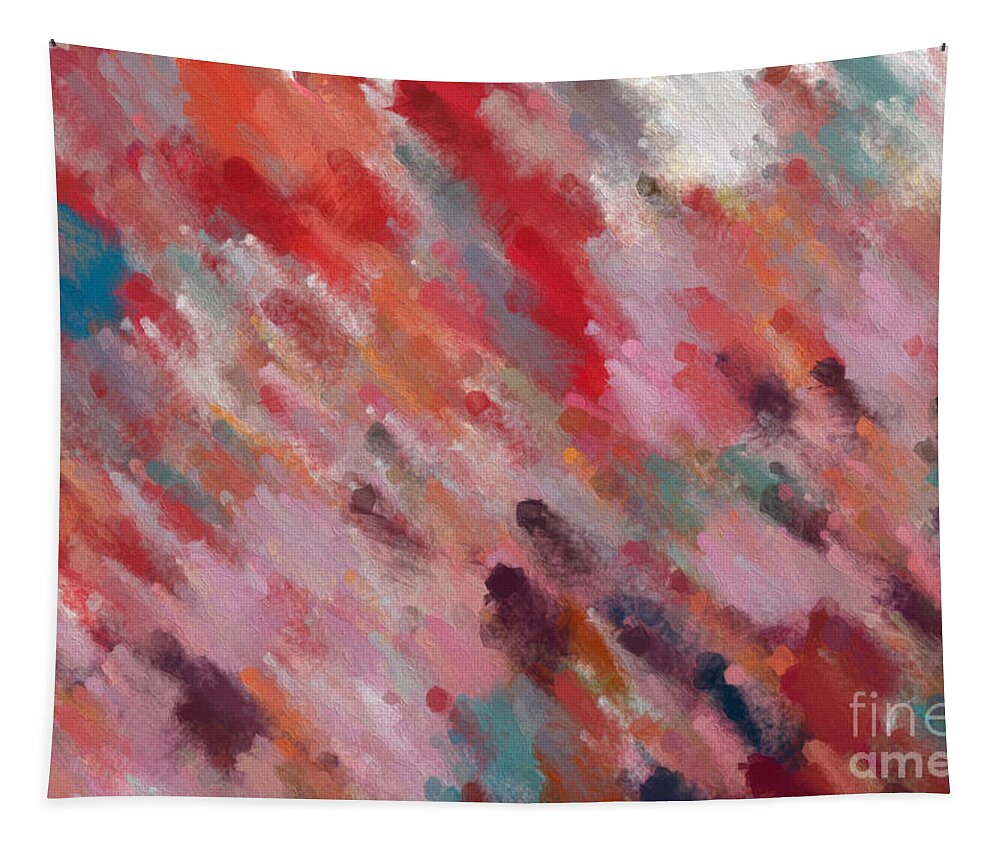 Red Tapestry featuring the painting Psalm 119 64. Jesus Is Speaking. Bible Verse Christian Inspiration Scripture Wall Art by Mark Lawrence