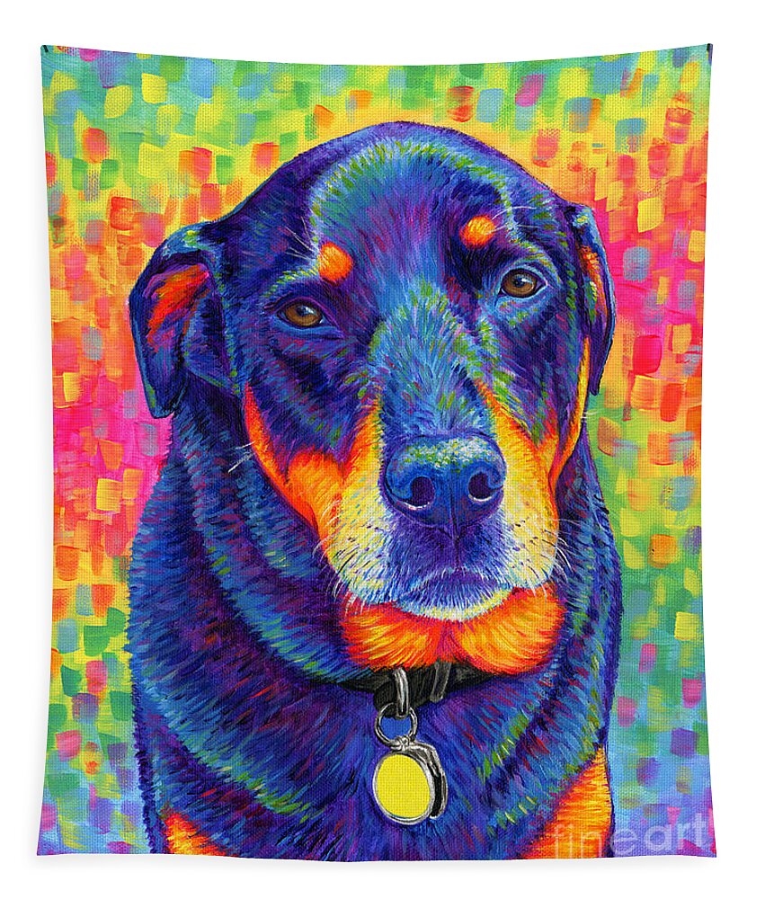 Rottweiler Tapestry featuring the painting Psychedelic Rainbow Rottweiler by Rebecca Wang