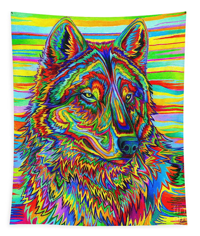 Psychedelic Tapestry featuring the drawing Psychedelic Wolf by Rebecca Wang