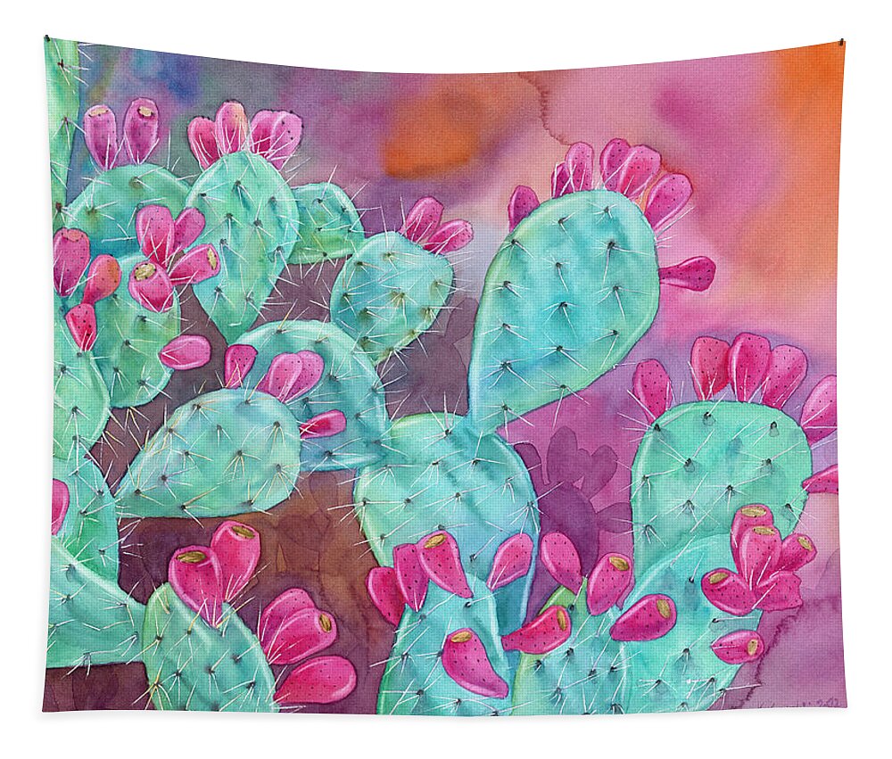 Opuntia Tapestry featuring the painting Psychodelic Opuntia by Espero Art