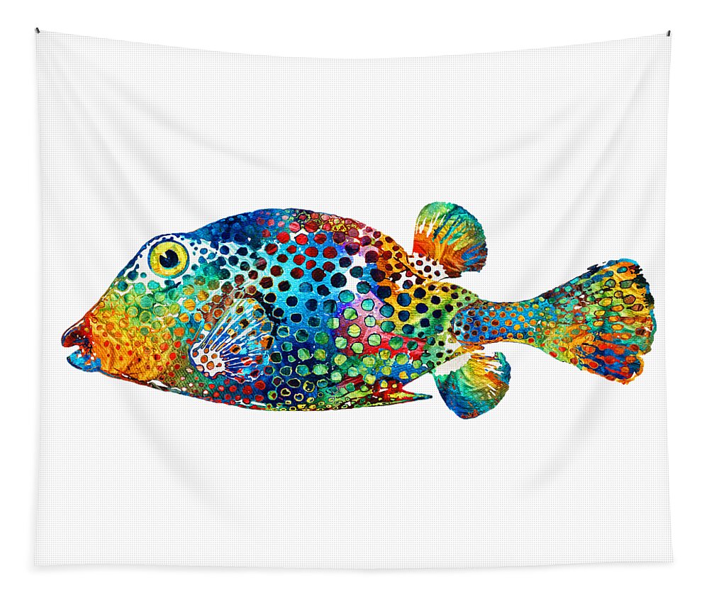 Fish Tapestry featuring the painting Puffer Fish Art - Puff Love - By Sharon Cummings by Sharon Cummings