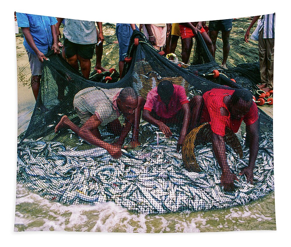 Fishermen Tapestry featuring the photograph Pulling In The Seine - Fishermen, Trinidad and Tobago by Earth And Spirit