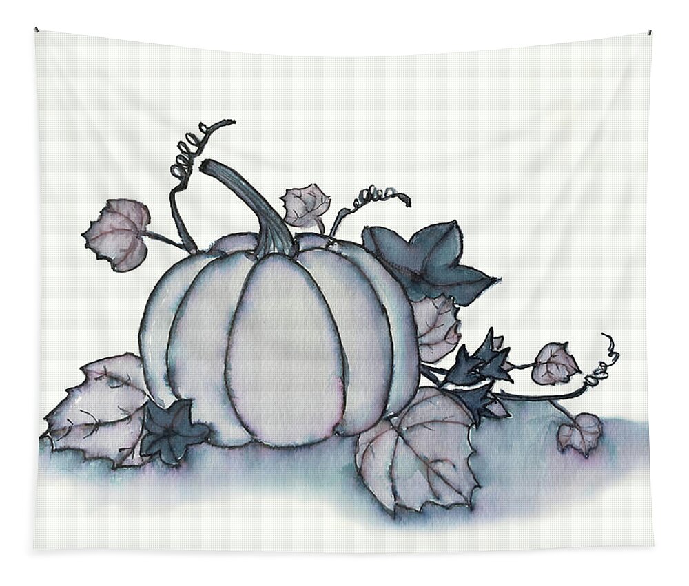 Pumpkin Tapestry featuring the painting Pumpkin Line and Wash by Deborah League