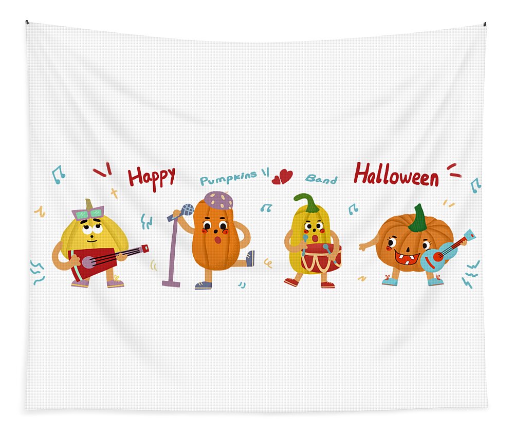 Music Tapestry featuring the drawing Pumpkins Band by Min Fen Zhu