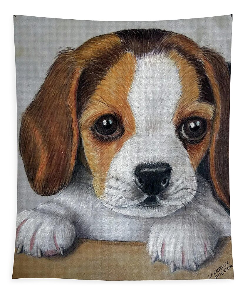 Beagles Tapestry featuring the drawing Puppy Love by Lorraine Foster