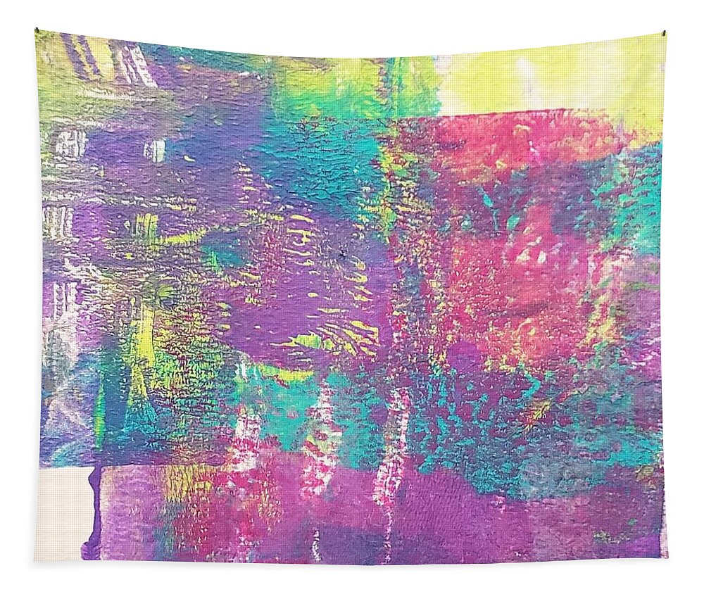 Purple Abstract Boho Bohemian Shabby Chic Home Decor Mixed Media Pressing Gel Plate Tapestry featuring the mixed media Purple Color Block Print by Joanne Herrmann