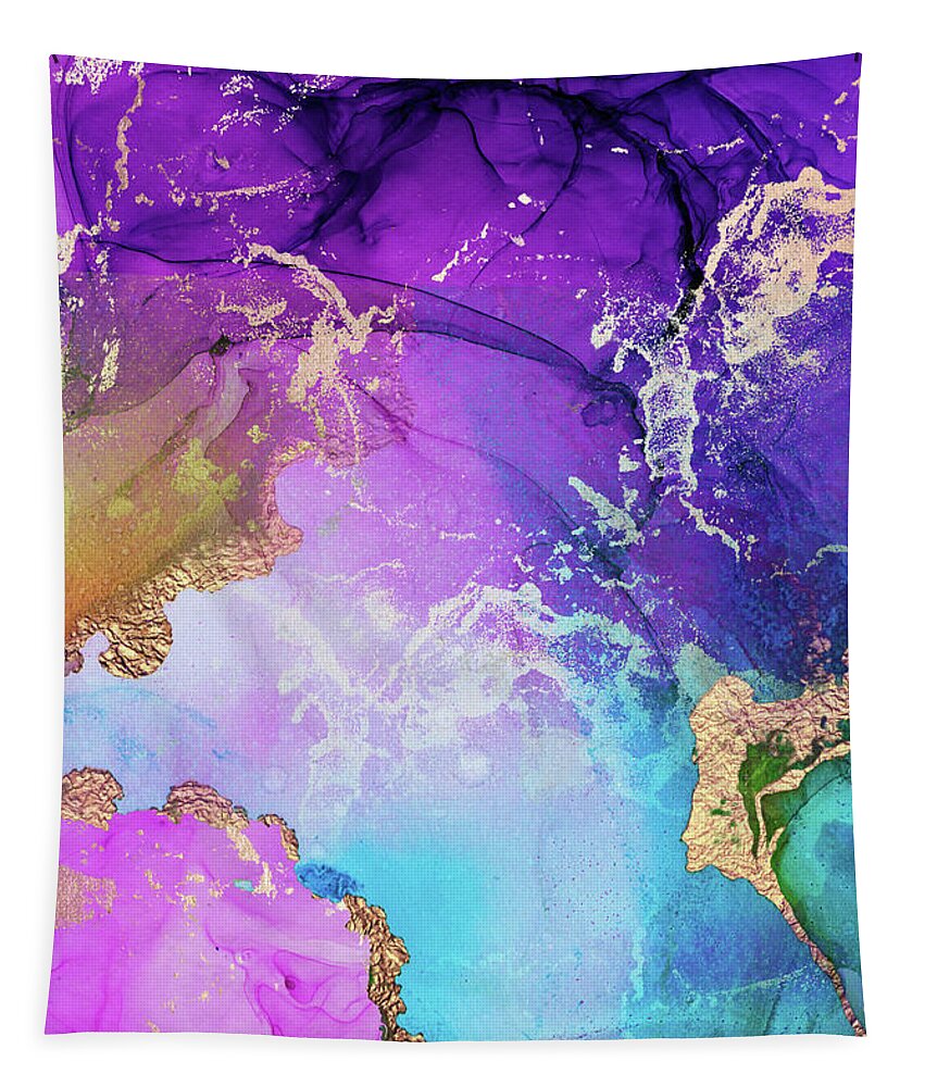 Purple Tapestry featuring the painting Purple, Blue And Gold Metallic Abstract Watercolor Art by Modern Art