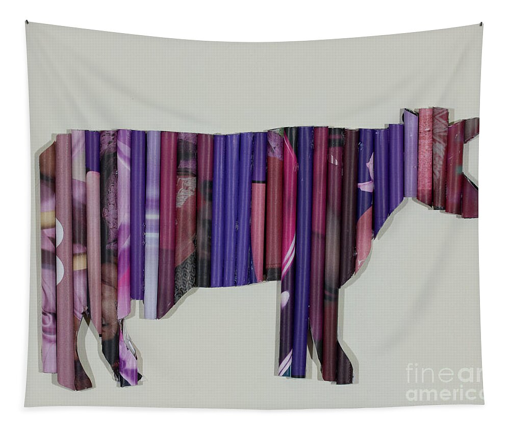 Purple Cow Two A Rolled Magazine Paper Image On Canvas By Norma Appleton Tapestry featuring the mixed media Purple Cow Two by Norma Appleton