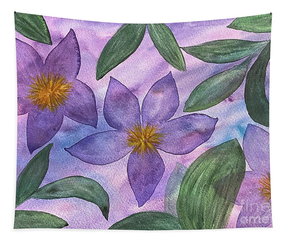 Purple Flowers Tapestry featuring the painting Purple Flowers by Lisa Neuman