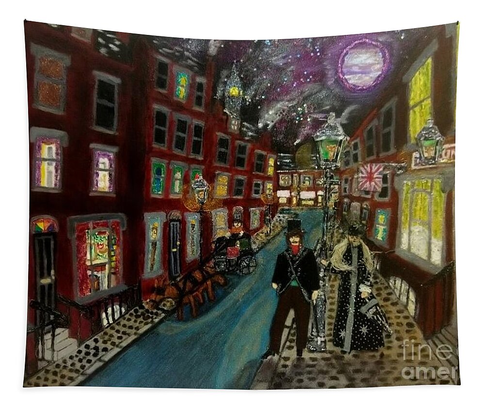 London Tapestry featuring the mixed media Purple Moon Victoriana by David Westwood