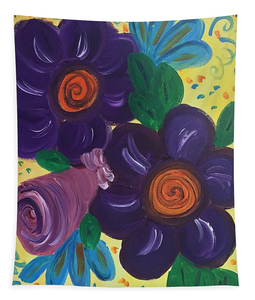 Acrylic Painting Tapestry featuring the painting Purple Pansy by Karen Buford