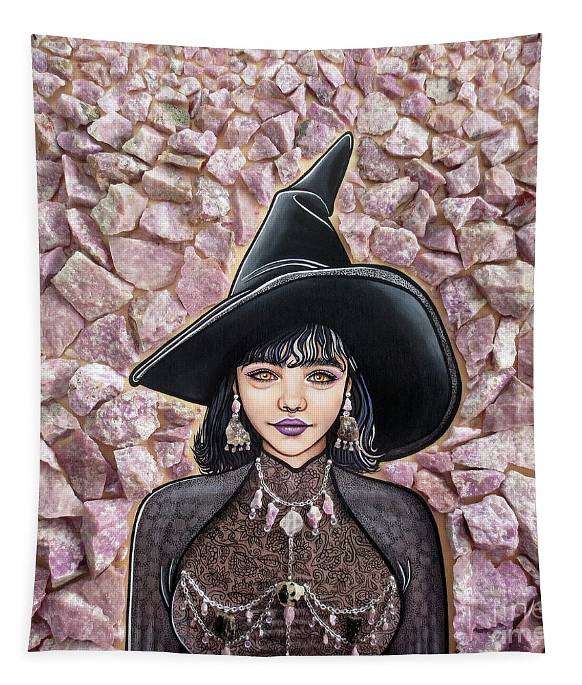 Art Tapestry featuring the painting Purple Pinite Crystal Witch by Malinda Prud'homme