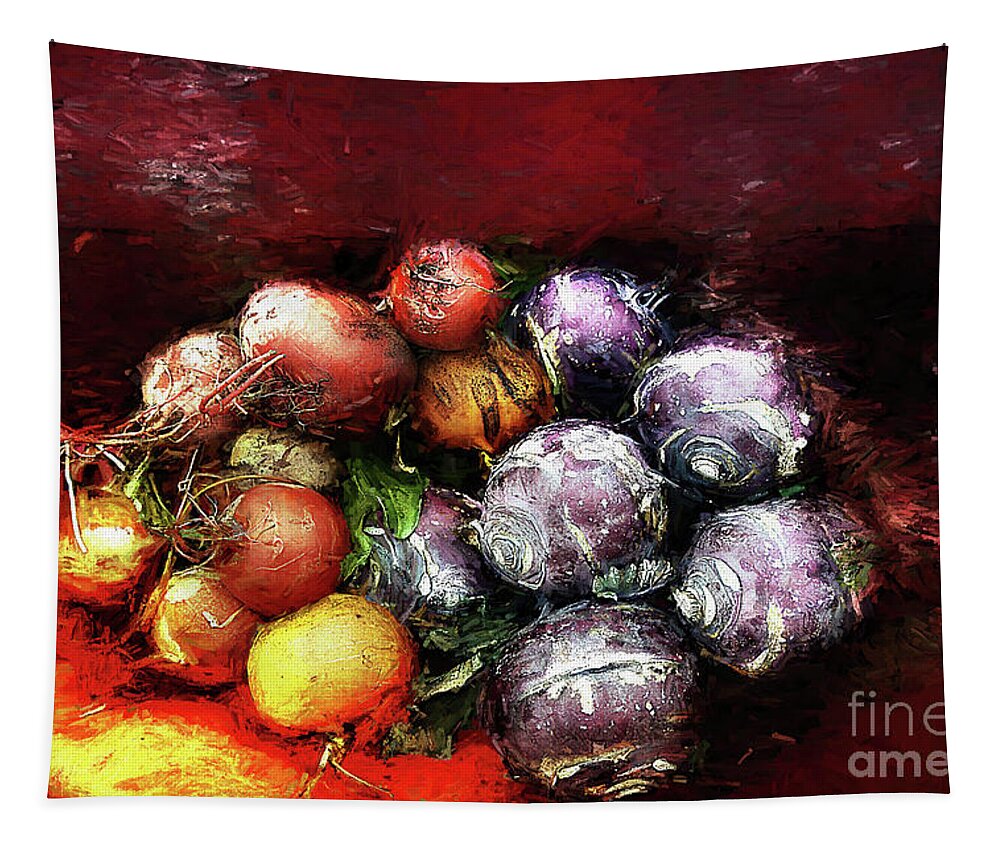 Food Tapestry featuring the digital art Purple Radishes by Deb Nakano