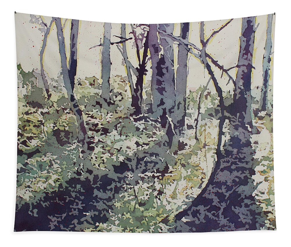 Spring Tapestry featuring the painting Purple Shadows of Spring by Jenny Armitage