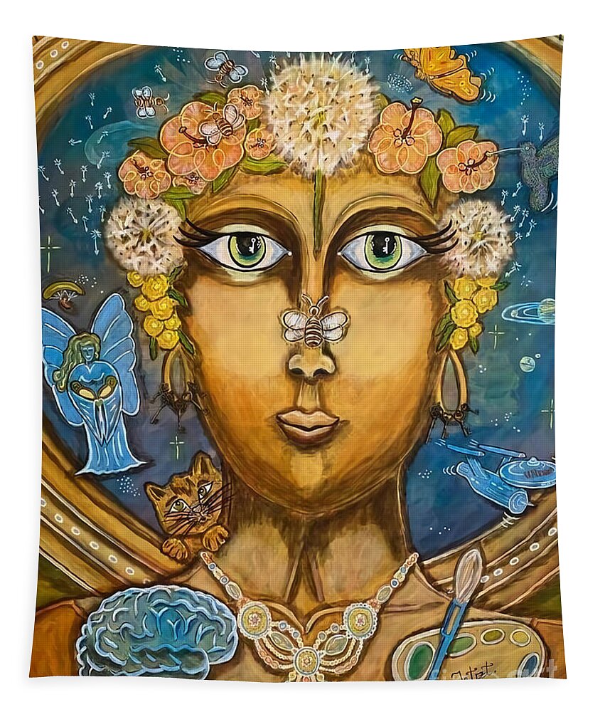 Archetypal Portrait Tapestry featuring the mixed media Pusteblume Dandelion by Sylvia Becker-Hill