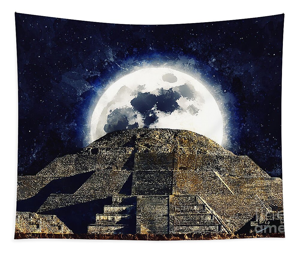 Teotihuacan Tapestry featuring the digital art The Pyramid of the Moon, Teotihuacan by Marisol VB