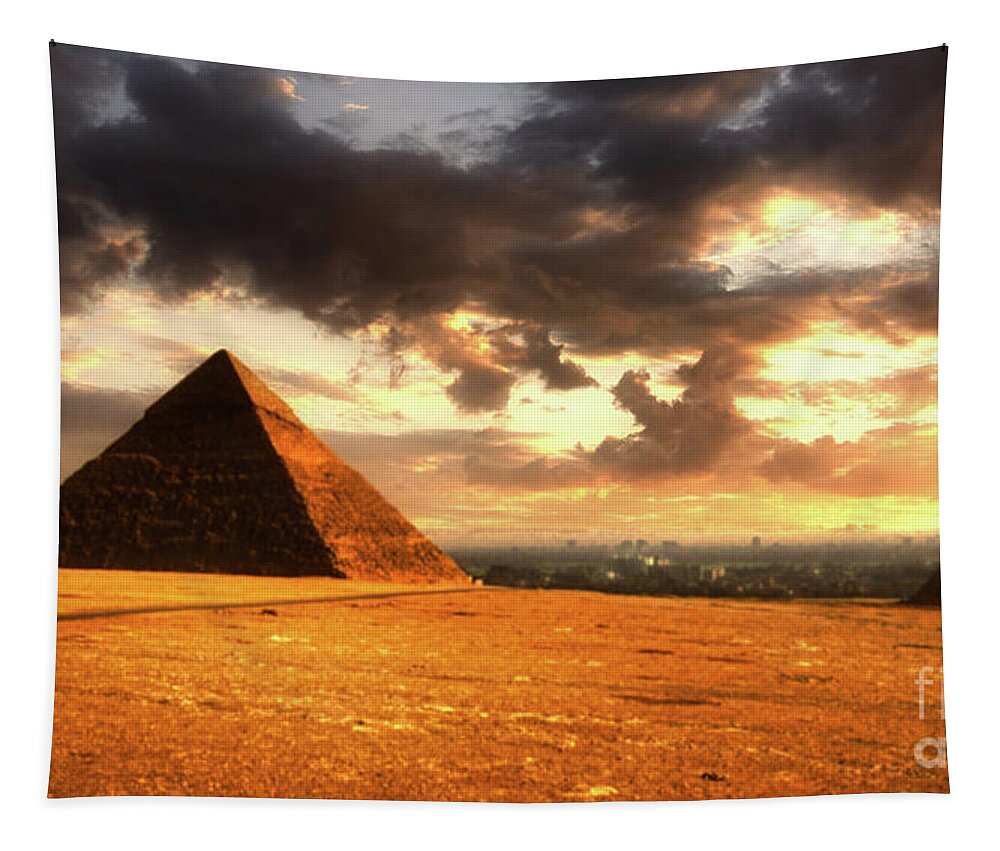 Giza Tapestry featuring the photograph Pyramids of Giza by Kype Hills