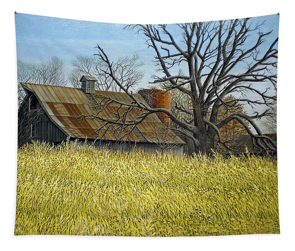 Landscape Tapestry featuring the painting Quail Haven Farm by George Lightfoot
