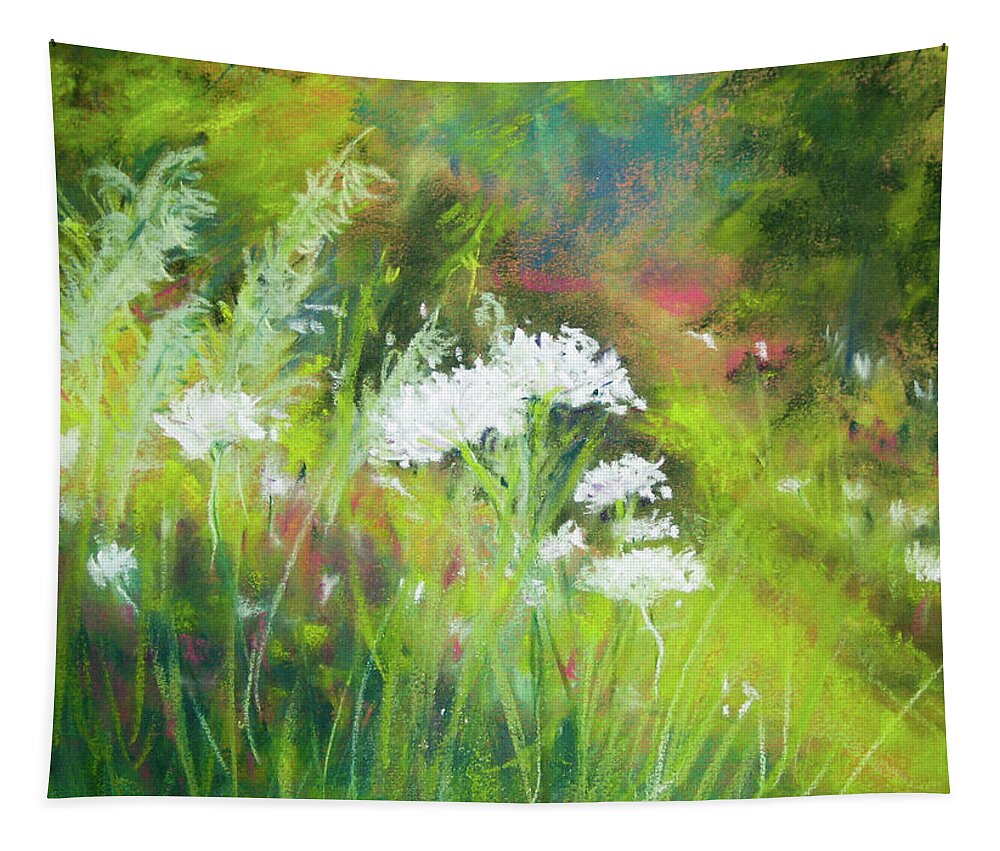 Geig's Orchard Tapestry featuring the painting Queen Ann's Lace by Lee Beuther